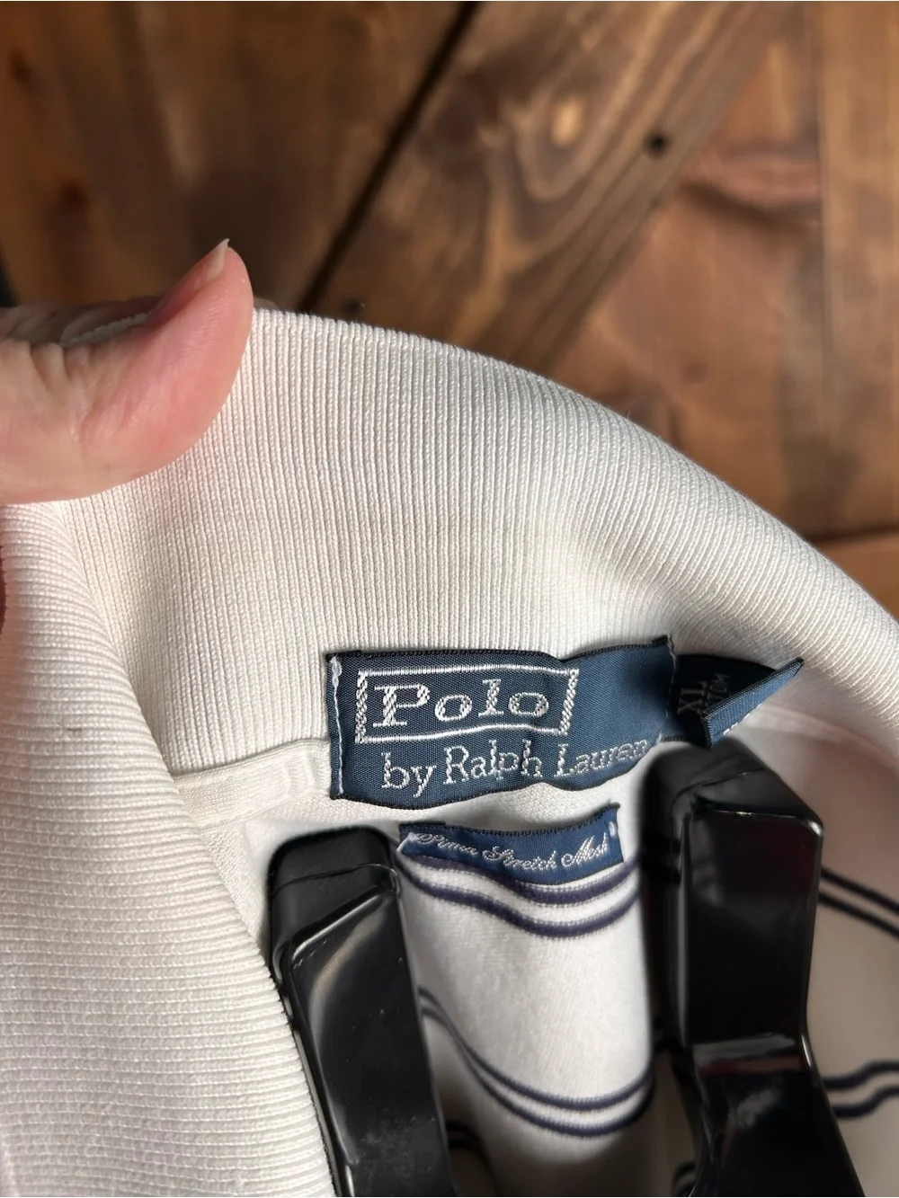 Polo by Ralph Lauren White Polo with Navy Stripes and Green Pony Logo